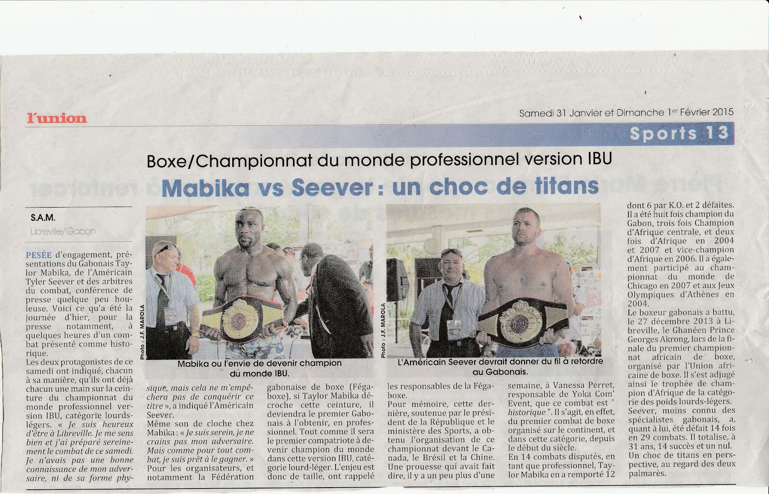 Article de presse : championnat du monde IBU, Mabika contre Seever