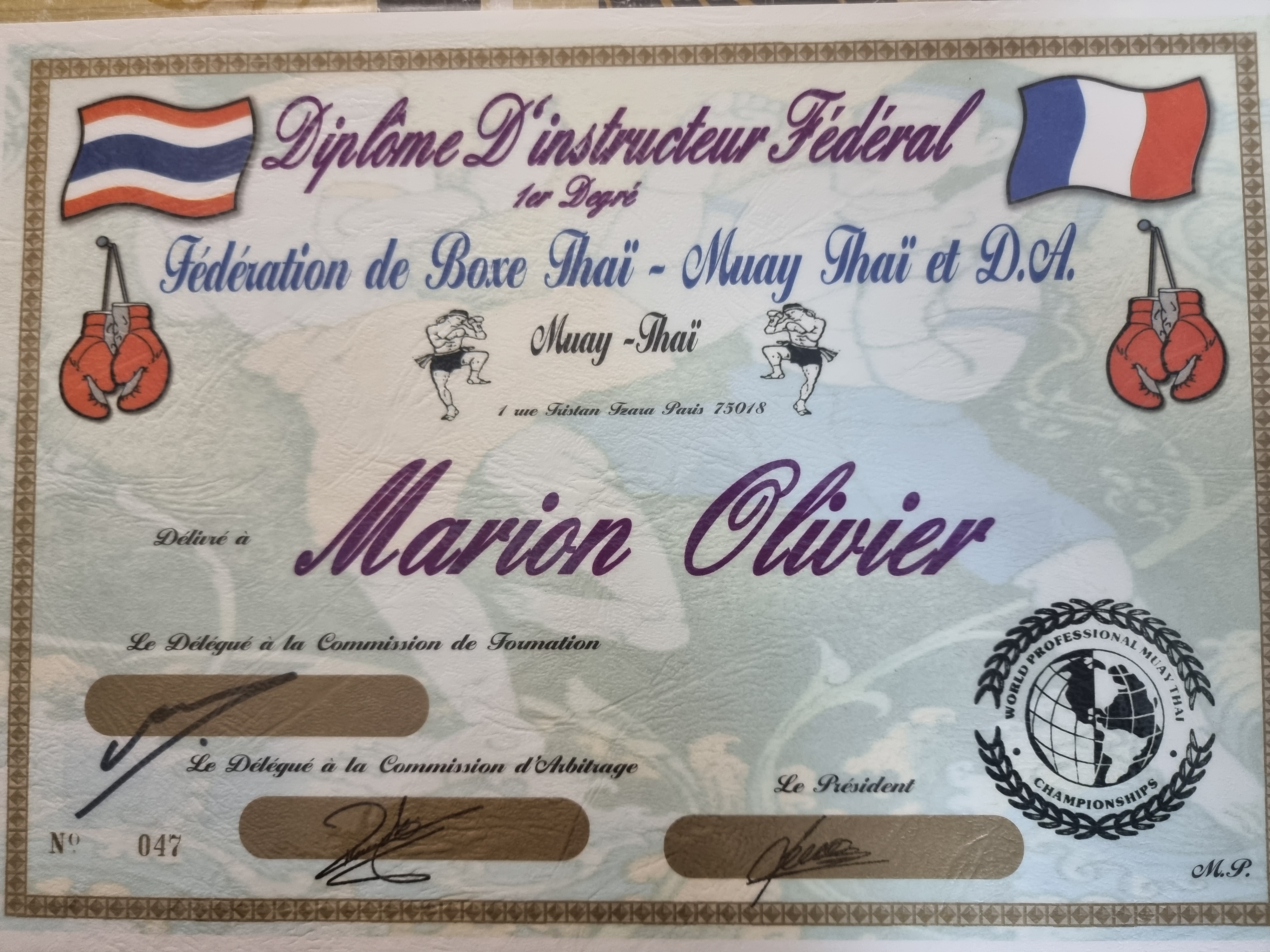 Diplôme d'instructeur fédéral Muay Thaï et disciplines associées