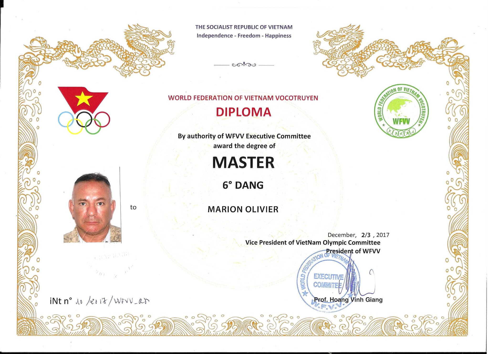 Diplôme World Federation of Vietnam Vocotruyen, Master 6e Dang