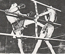 Illustration de presse : coup de pied sur le ring de boxe thaï