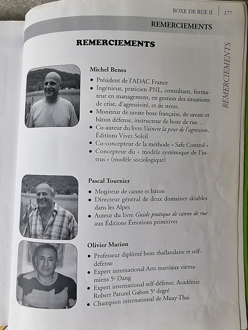 Remerciements du livre Boxe de rue II citant Olivier Marion