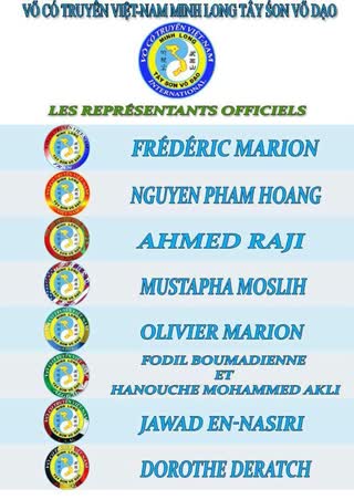 Affiche des représentants officiels de l'école Minh Long Tay Son Vo Dao