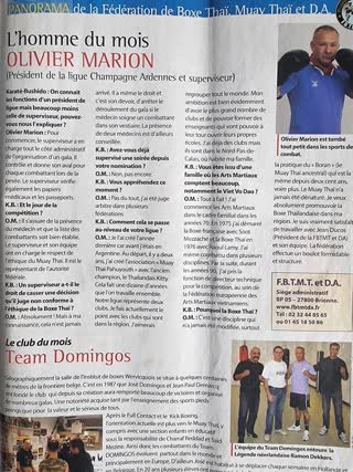Article L'homme du mois consacré à Olivier Marion, Fédération de boxe thaï