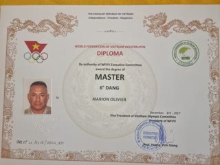 Diplôme de Master 6e Dang, World Federation of Vietnam Vocotruyen (2017)