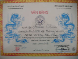 Van Bang, diplôme Minh Long Tay Son Vo Dao au nom d'Olivier Marion
